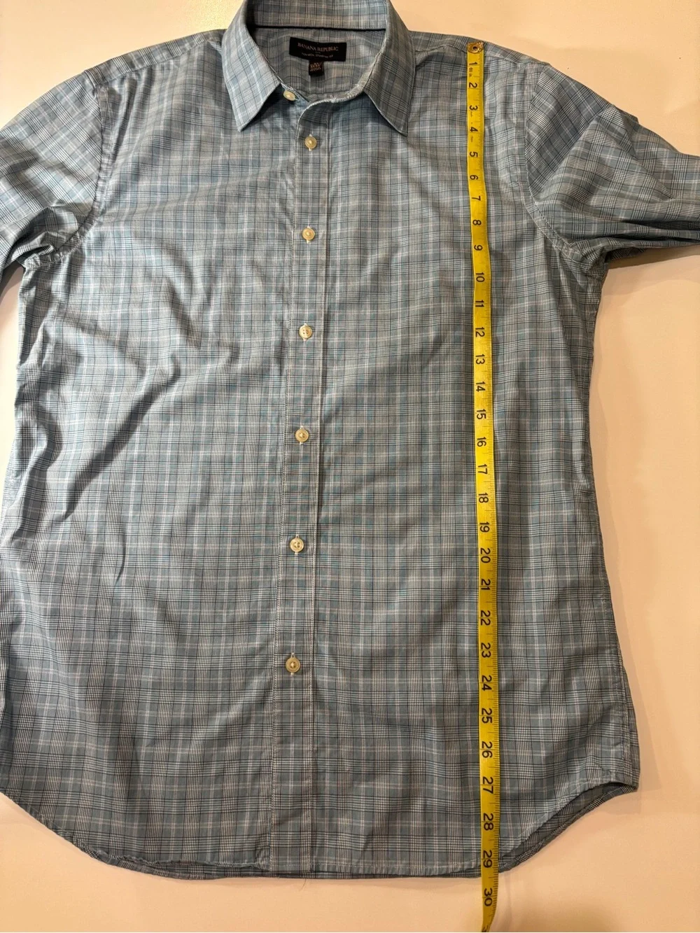 Banana Republic Teal Blue Plaid Buttondown Dress Shirt 15-15.5 Cotton Career‎